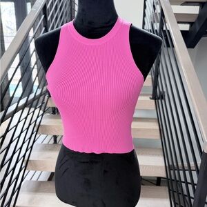 New Y2K Pink Ribbed Sleeveless Crop Top size S